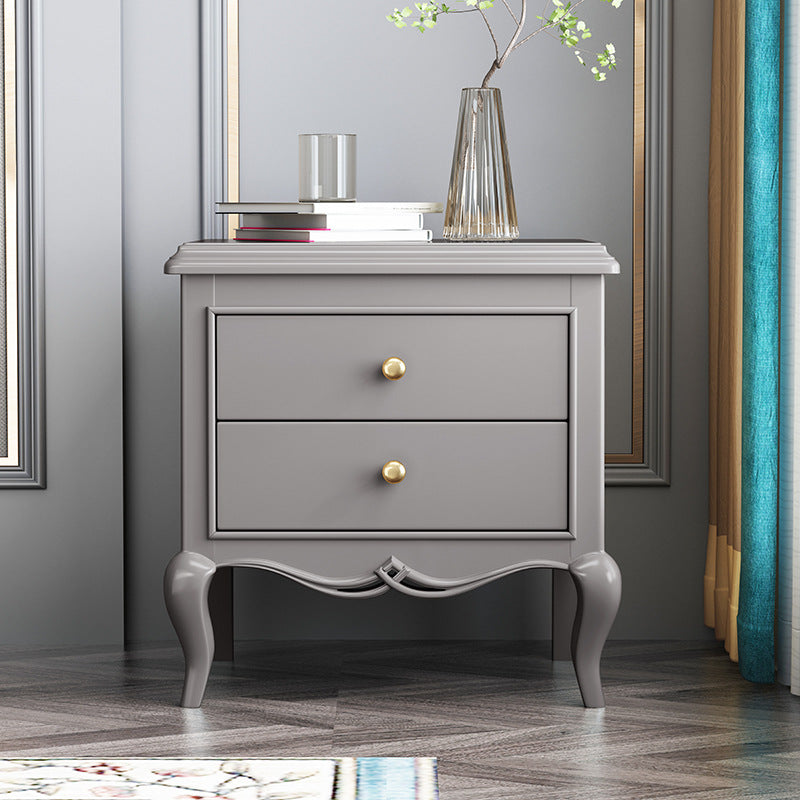 Table de chevet moderne en bois massif et métal courbé carré à 2 tiroirs pour chambre 