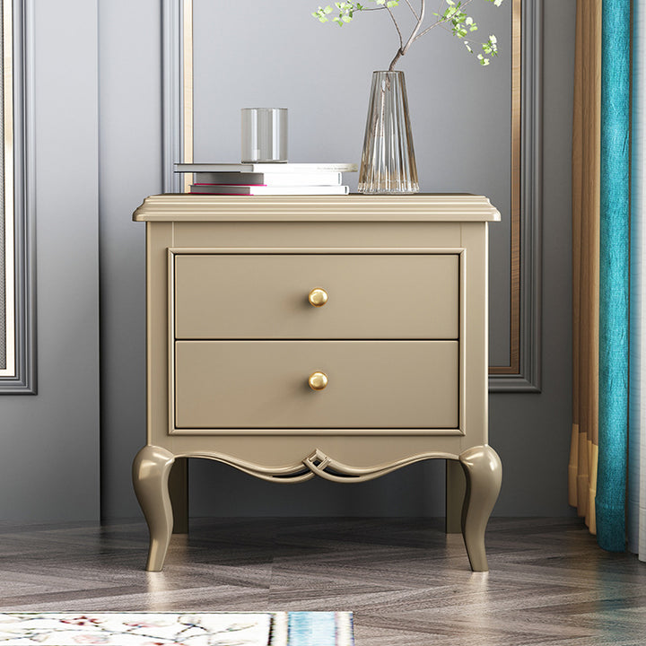 Table de chevet moderne en bois massif et métal courbé carré à 2 tiroirs pour chambre 