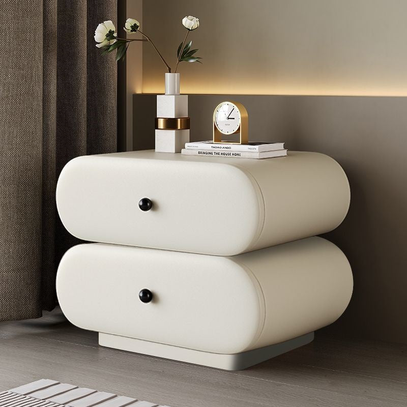 Contemporary Creative Faux Leather Solid Wood Metal Rounded Rectangular Oval Nightstand 2-Drawer For Bedroom