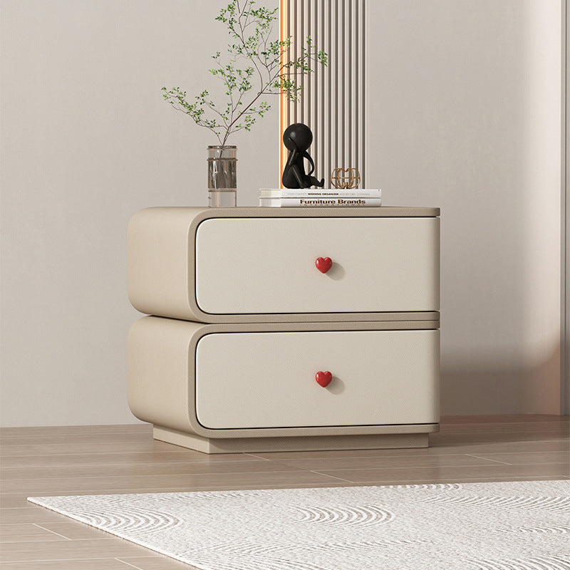 Table de nuit rectangulaire courbée en cuir synthétique créatif contemporain, bois massif et métal, 2 tiroirs pour chambre 