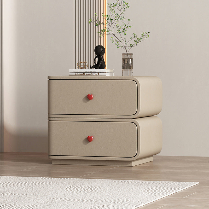Table de nuit rectangulaire courbée en cuir synthétique créatif contemporain, bois massif et métal, 2 tiroirs pour chambre 