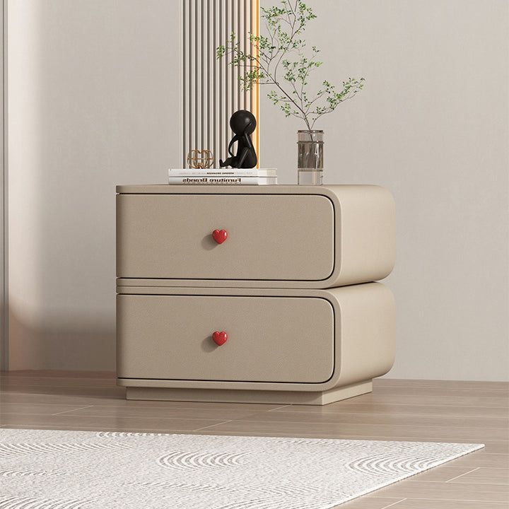 Table de nuit rectangulaire courbée en cuir synthétique créatif contemporain, bois massif et métal, 2 tiroirs pour chambre 