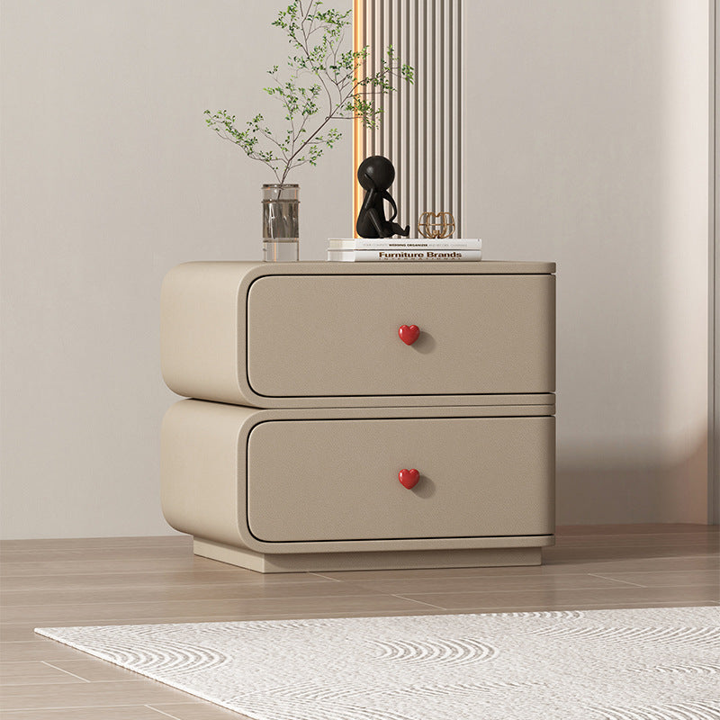 Table de nuit rectangulaire courbée en cuir synthétique créatif contemporain, bois massif et métal, 2 tiroirs pour chambre 