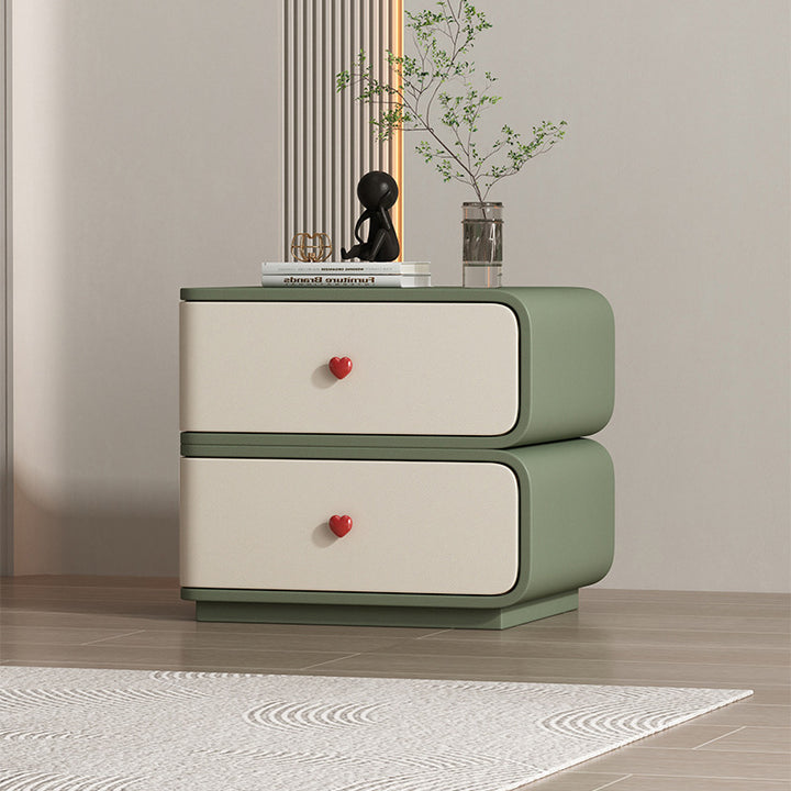 Table de nuit rectangulaire courbée en cuir synthétique créatif contemporain, bois massif et métal, 2 tiroirs pour chambre 