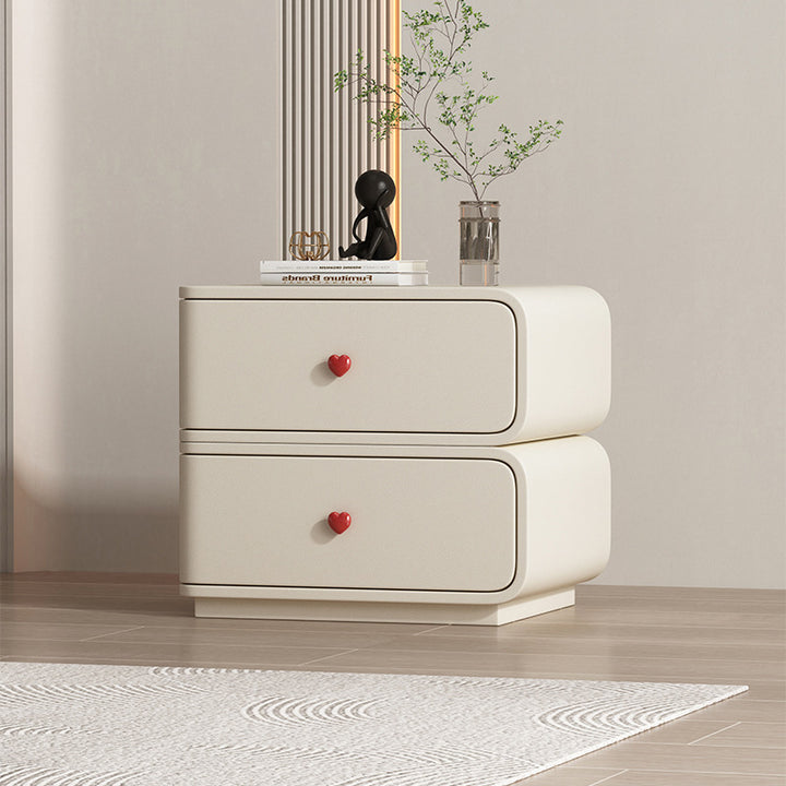 Table de nuit rectangulaire courbée en cuir synthétique créatif contemporain, bois massif et métal, 2 tiroirs pour chambre 