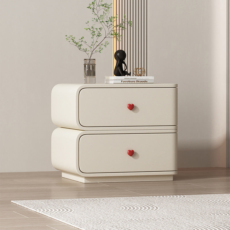 Table de nuit rectangulaire courbée en cuir synthétique créatif contemporain, bois massif et métal, 2 tiroirs pour chambre 
