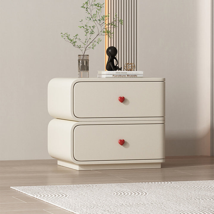 Table de nuit rectangulaire courbée en cuir synthétique créatif contemporain, bois massif et métal, 2 tiroirs pour chambre 