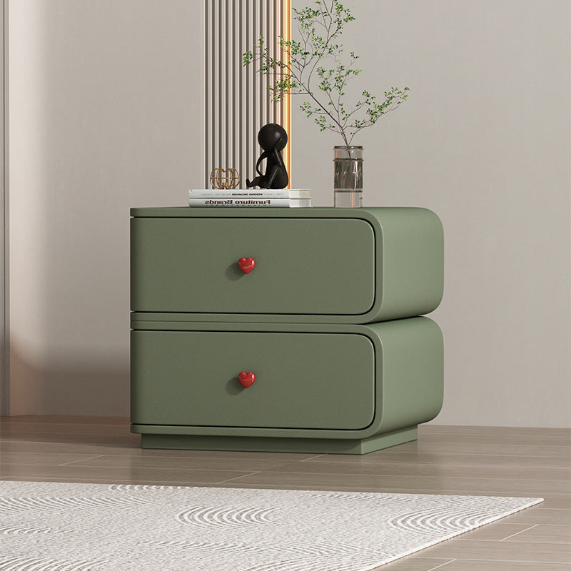 Table de nuit rectangulaire courbée en cuir synthétique créatif contemporain, bois massif et métal, 2 tiroirs pour chambre 