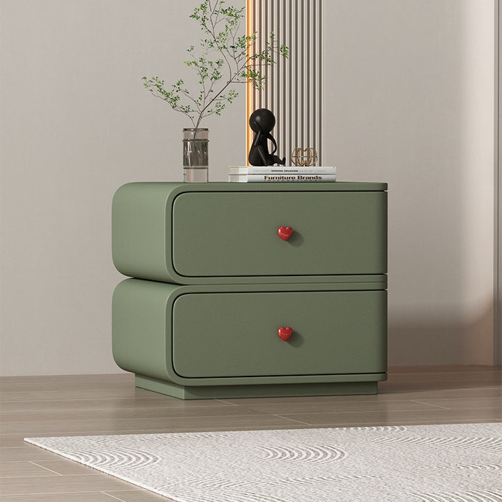 Table de nuit rectangulaire courbée en cuir synthétique créatif contemporain, bois massif et métal, 2 tiroirs pour chambre 