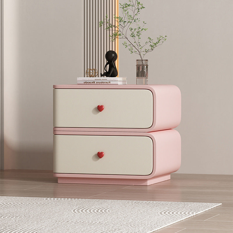 Table de nuit rectangulaire courbée en cuir synthétique créatif contemporain, bois massif et métal, 2 tiroirs pour chambre 