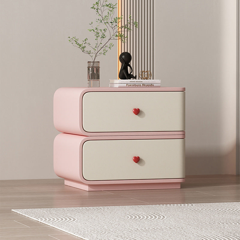 Table de nuit rectangulaire courbée en cuir synthétique créatif contemporain, bois massif et métal, 2 tiroirs pour chambre 