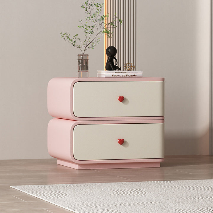 Table de nuit rectangulaire courbée en cuir synthétique créatif contemporain, bois massif et métal, 2 tiroirs pour chambre 