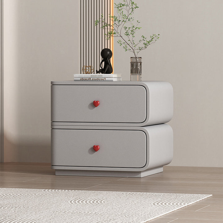 Table de nuit rectangulaire courbée en cuir synthétique créatif contemporain, bois massif et métal, 2 tiroirs pour chambre 