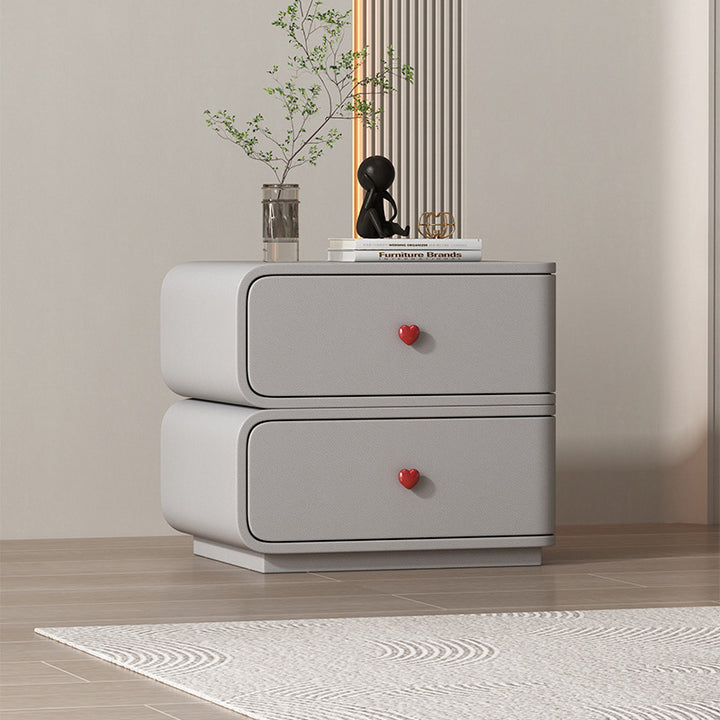 Table de nuit rectangulaire courbée en cuir synthétique créatif contemporain, bois massif et métal, 2 tiroirs pour chambre 