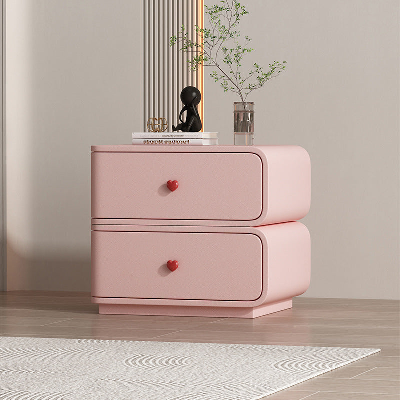 Table de nuit rectangulaire courbée en cuir synthétique créatif contemporain, bois massif et métal, 2 tiroirs pour chambre 