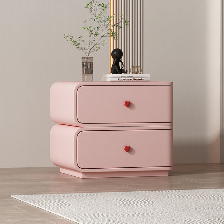 Table de nuit rectangulaire courbée en cuir synthétique créatif contemporain, bois massif et métal, 2 tiroirs pour chambre 