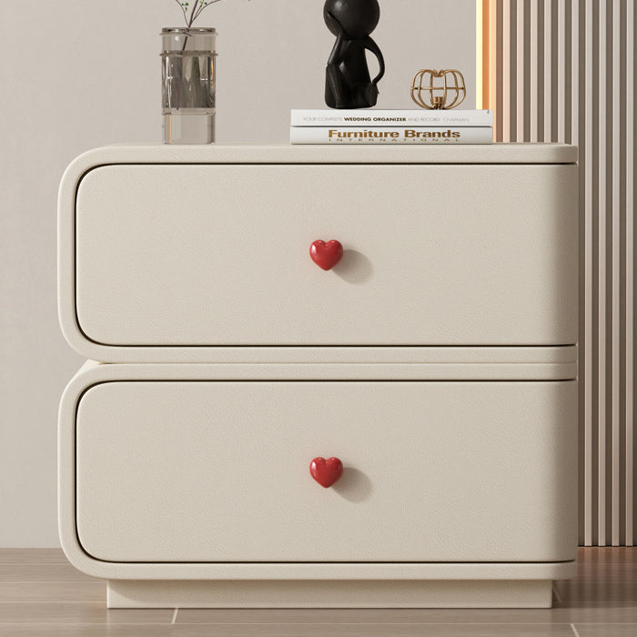 Table de nuit rectangulaire courbée en cuir synthétique créatif contemporain, bois massif et métal, 2 tiroirs pour chambre 