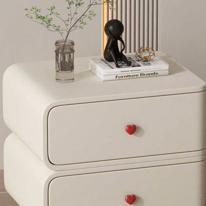 Table de nuit rectangulaire courbée en cuir synthétique créatif contemporain, bois massif et métal, 2 tiroirs pour chambre 
