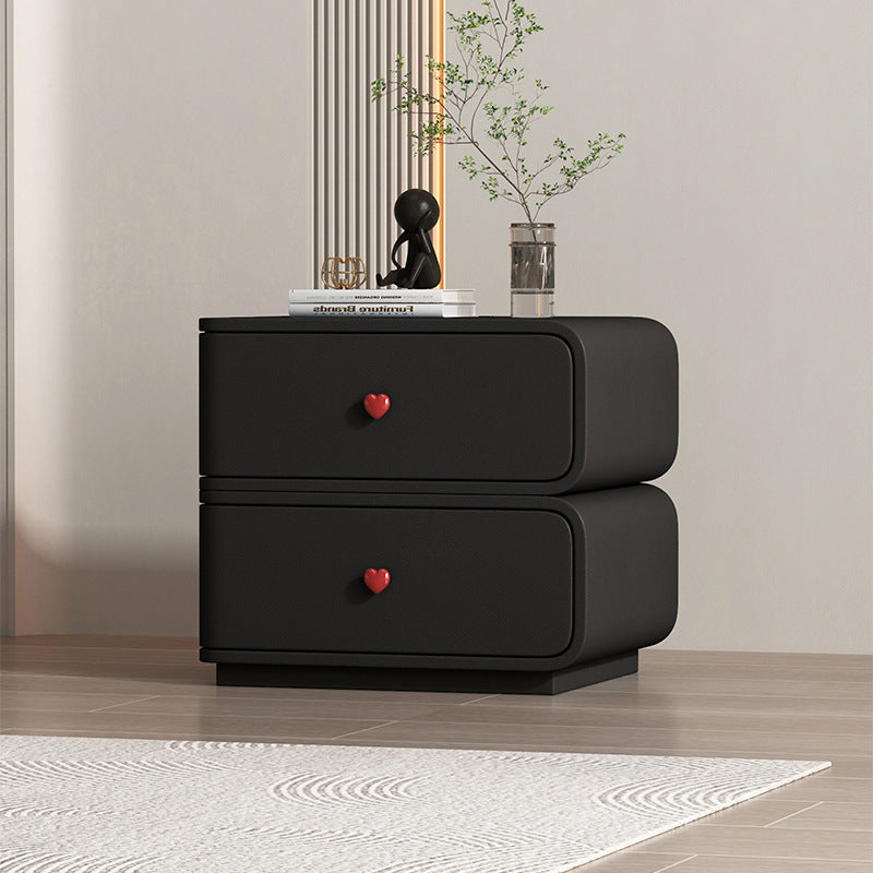 Table de nuit rectangulaire courbée en cuir synthétique créatif contemporain, bois massif et métal, 2 tiroirs pour chambre 