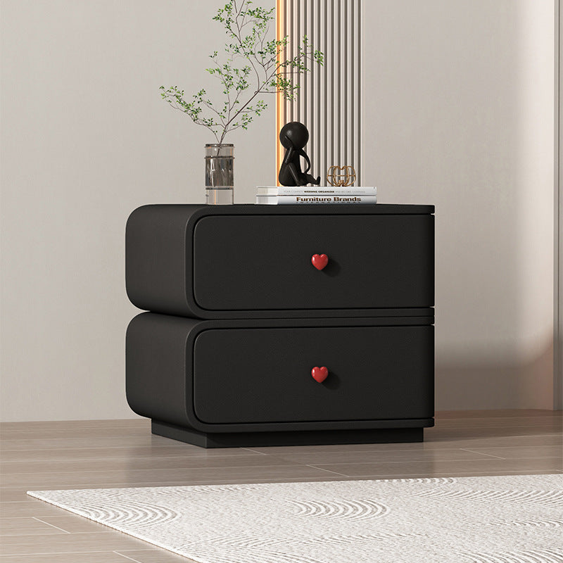 Table de nuit rectangulaire courbée en cuir synthétique créatif contemporain, bois massif et métal, 2 tiroirs pour chambre 