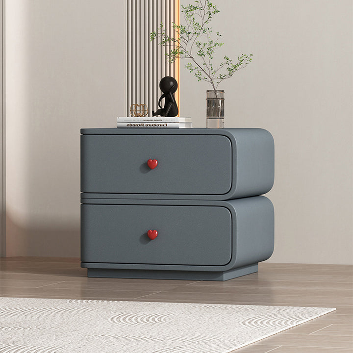 Table de nuit rectangulaire courbée en cuir synthétique créatif contemporain, bois massif et métal, 2 tiroirs pour chambre 