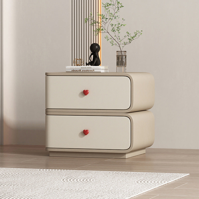 Table de nuit rectangulaire courbée en cuir synthétique créatif contemporain, bois massif et métal, 2 tiroirs pour chambre 