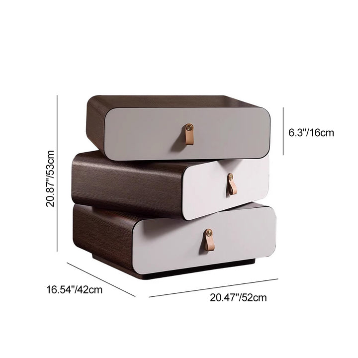 Table de nuit empilée contemporaine en bois d'ingénierie créatif et bois massif avec 3 tiroirs pour chambre à coucher 