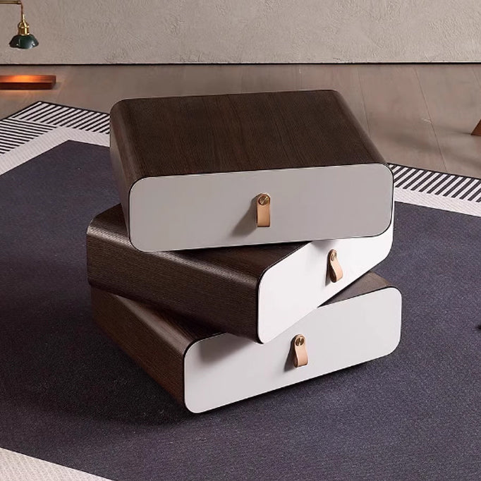 Table de nuit empilée contemporaine en bois d'ingénierie créatif et bois massif avec 3 tiroirs pour chambre à coucher 