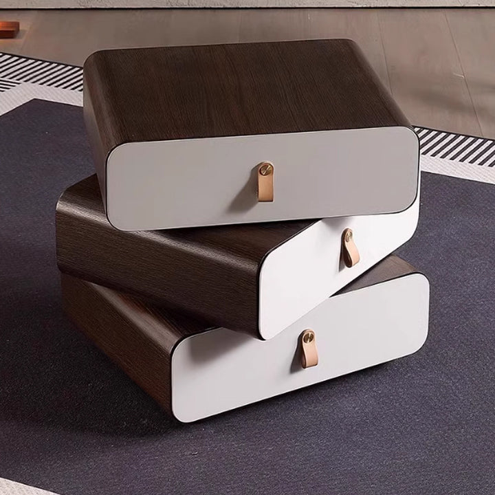 Table de nuit empilée contemporaine en bois d'ingénierie créatif et bois massif avec 3 tiroirs pour chambre à coucher 