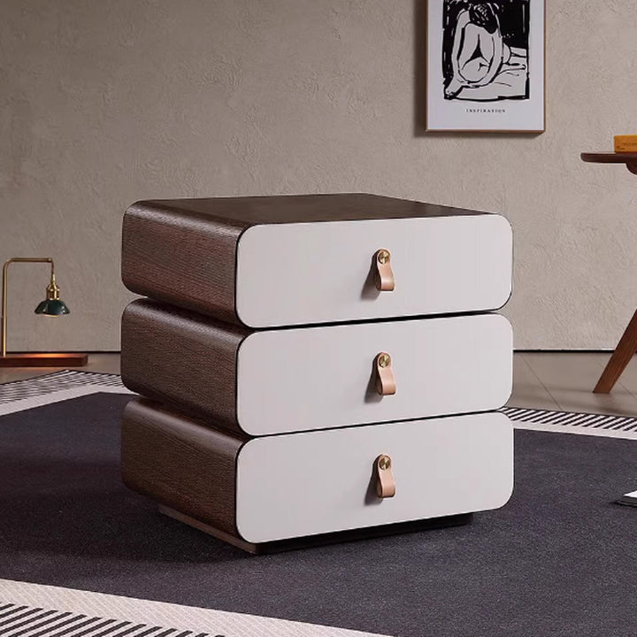 Table de nuit empilée contemporaine en bois d'ingénierie créatif et bois massif avec 3 tiroirs pour chambre à coucher 