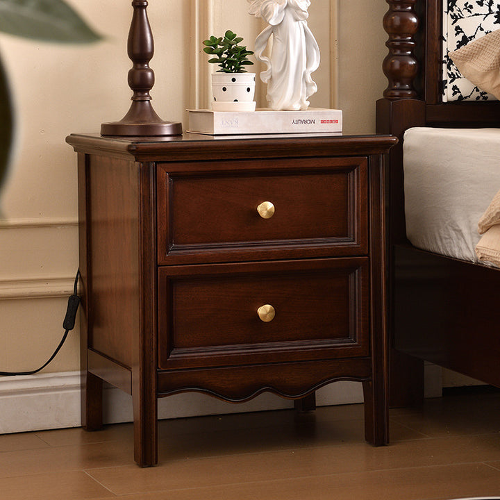 Table de chevet traditionnelle vintage en bois massif et métal avec tiroirs 1/2/3 pour rangement de chambre 