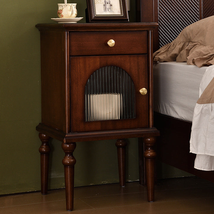 Table de chevet traditionnelle vintage en bois massif et métal avec tiroirs 1/2/3 pour rangement de chambre 