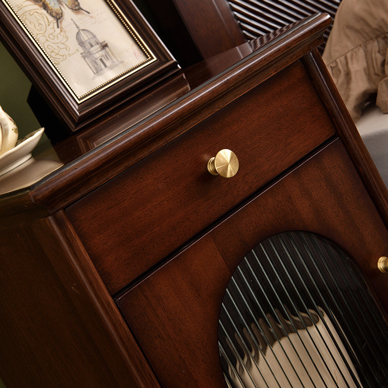 Traditional Vintage Solid Wood &amp; Metal Rounded Rectangle Nightstand 1/2/3-Drawer Bedroom Storage