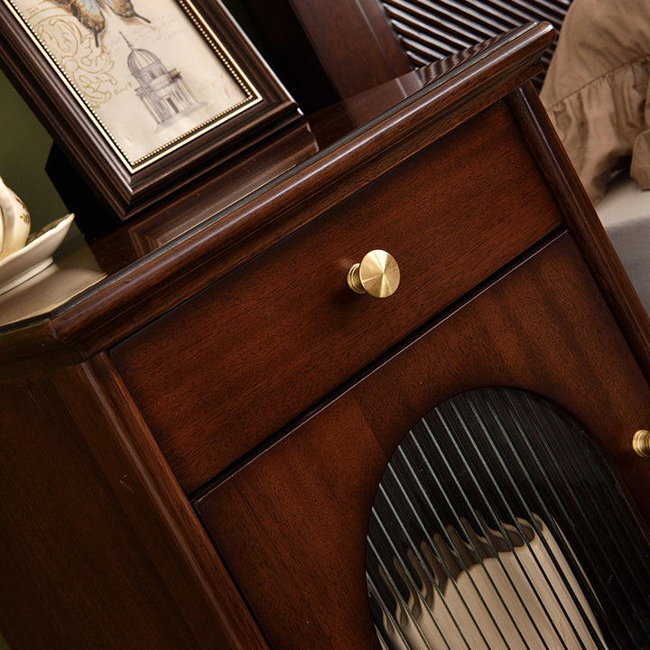 Traditional Vintage Solid Wood &amp; Metal Rounded Rectangle Nightstand 1/2/3-Drawer Bedroom Storage