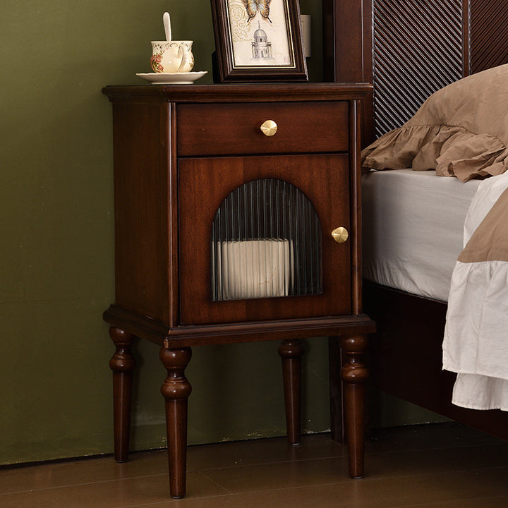 Traditional Vintage Solid Wood &amp; Metal Rounded Rectangle Nightstand 1/2/3-Drawer Bedroom Storage
