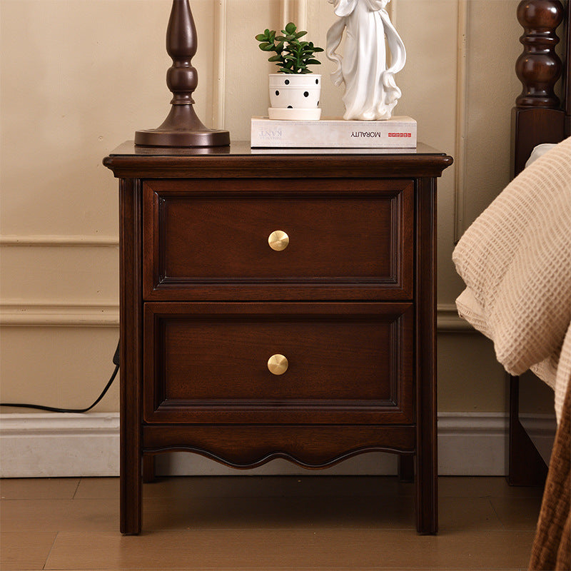 Traditional Vintage Solid Wood &amp; Metal Rounded Rectangle Nightstand 1/2/3-Drawer Bedroom Storage