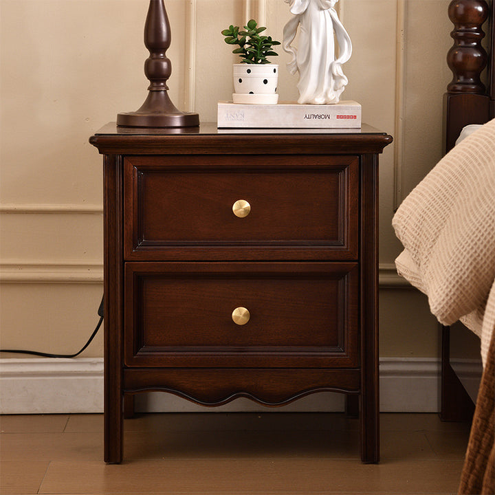 Traditional Vintage Solid Wood &amp; Metal Rounded Rectangle Nightstand 1/2/3-Drawer Bedroom Storage
