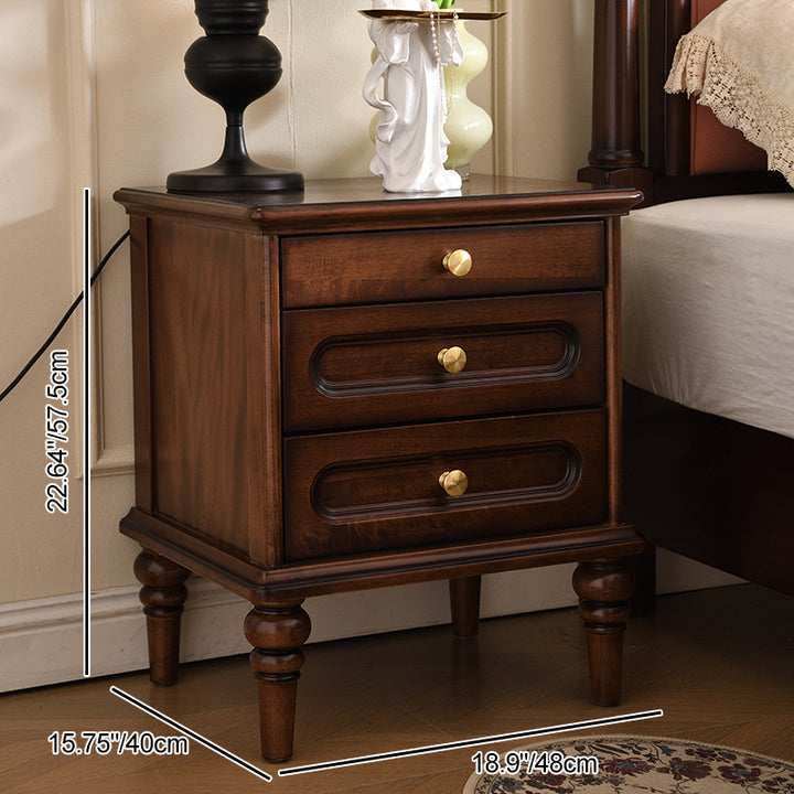Table de chevet traditionnelle vintage en bois massif et métal avec tiroirs 1/2/3 pour rangement de chambre 