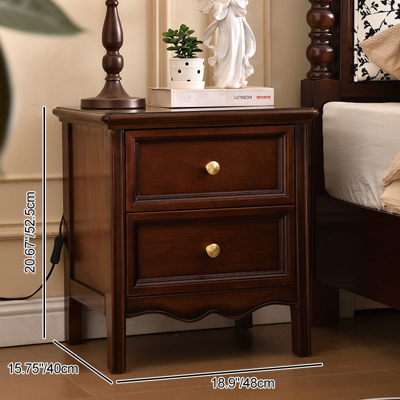 Traditional Vintage Solid Wood &amp; Metal Rounded Rectangle Nightstand 1/2/3-Drawer Bedroom Storage