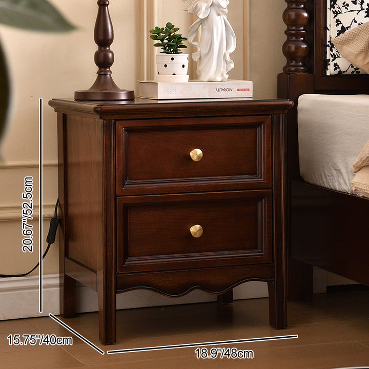 Traditional Vintage Solid Wood &amp; Metal Rounded Rectangle Nightstand 1/2/3-Drawer Bedroom Storage