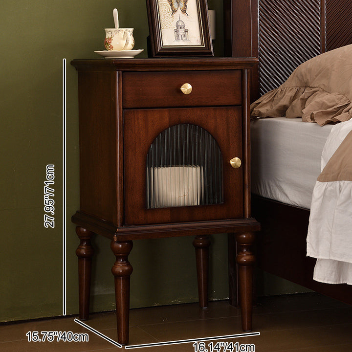 Traditional Vintage Solid Wood &amp; Metal Rounded Rectangle Nightstand 1/2/3-Drawer Bedroom Storage