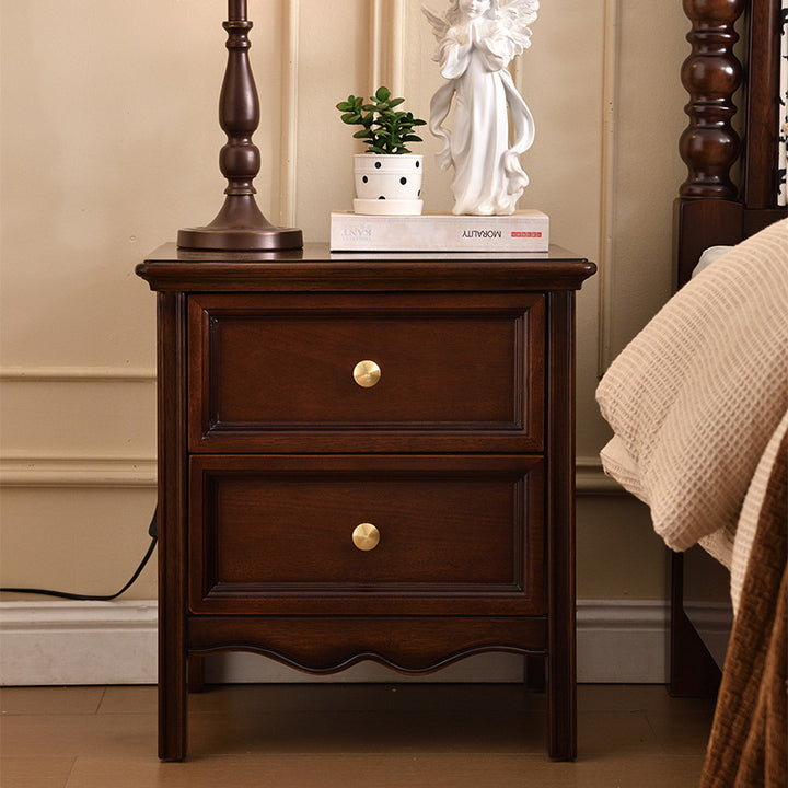 Traditional Vintage Solid Wood &amp; Metal Rounded Rectangle Nightstand 1/2/3-Drawer Bedroom Storage