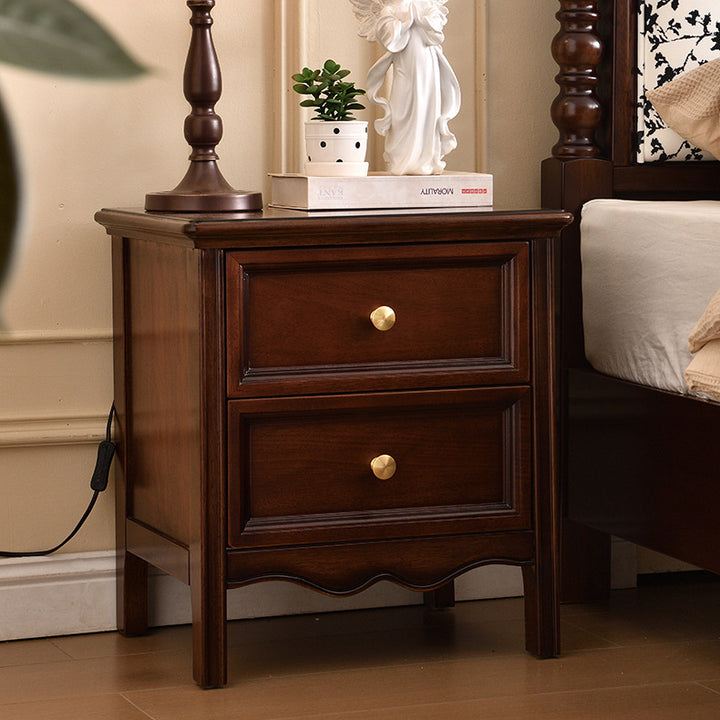 Traditional Vintage Solid Wood &amp; Metal Rounded Rectangle Nightstand 1/2/3-Drawer Bedroom Storage