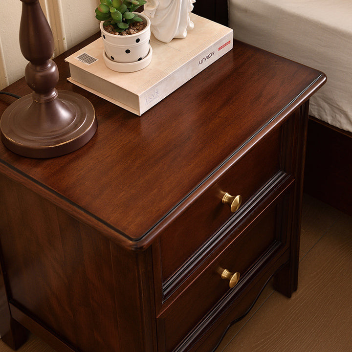 Traditional Vintage Solid Wood &amp; Metal Rounded Rectangle Nightstand 1/2/3-Drawer Bedroom Storage