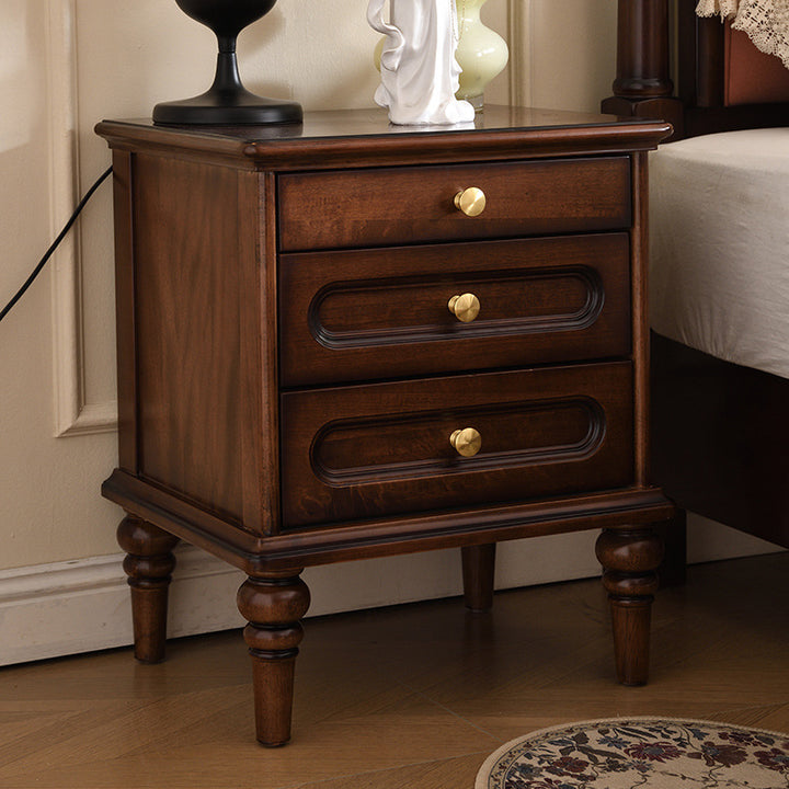Traditional Vintage Solid Wood &amp; Metal Rounded Rectangle Nightstand 1/2/3-Drawer Bedroom Storage