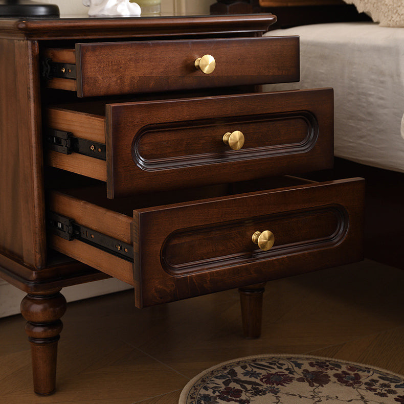 Traditional Vintage Solid Wood &amp; Metal Rounded Rectangle Nightstand 1/2/3-Drawer Bedroom Storage