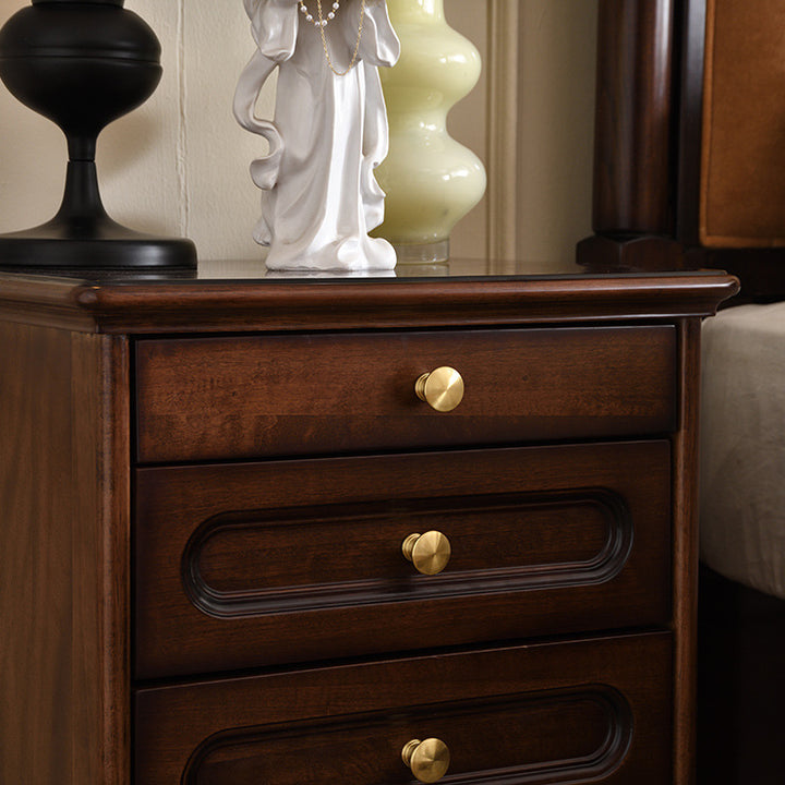 Traditional Vintage Solid Wood &amp; Metal Rounded Rectangle Nightstand 1/2/3-Drawer Bedroom Storage