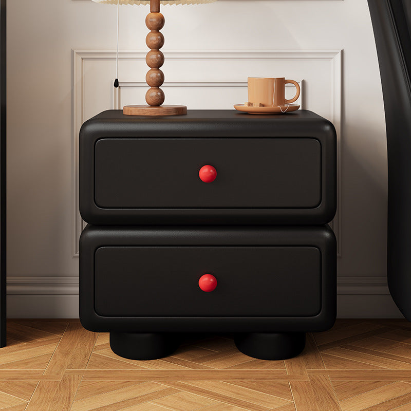 Modern Minimalist Faux Leather Solid Wood Rounded Square Nightstand 2 ...