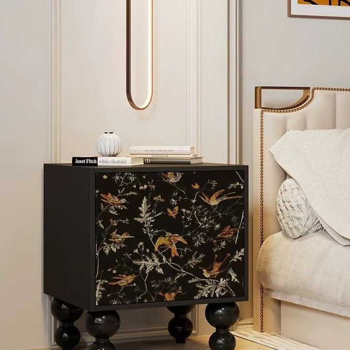 Mesita de noche cuadrada redondeada de madera maciza francesa tradicional con 2 cajones para dormitorio 