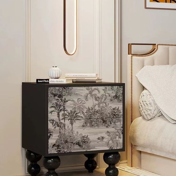 Mesita de noche cuadrada redondeada de madera maciza francesa tradicional con 2 cajones para dormitorio 